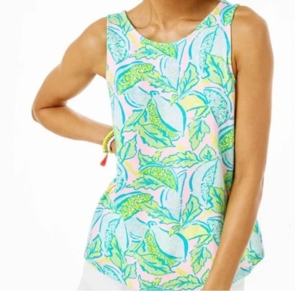 Lilly Pulitzer Kristin Vitamin Sea Pima Cotton Modal Blend Cross-back Tank Top - Picture 1 of 10